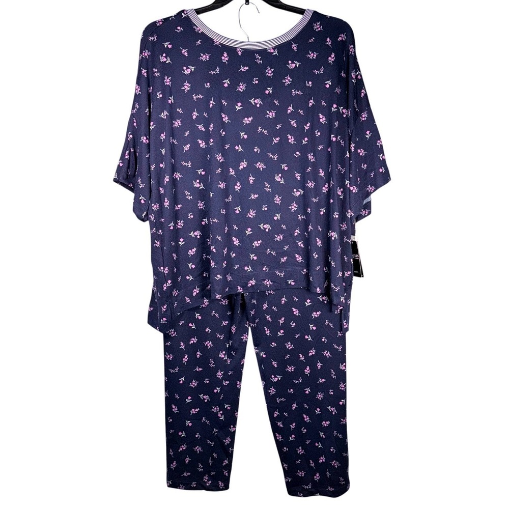 Lauren Ralph Lauren Size 3X Navy Blue Pink Flower PJs 2 Pc Pajama Set NWT